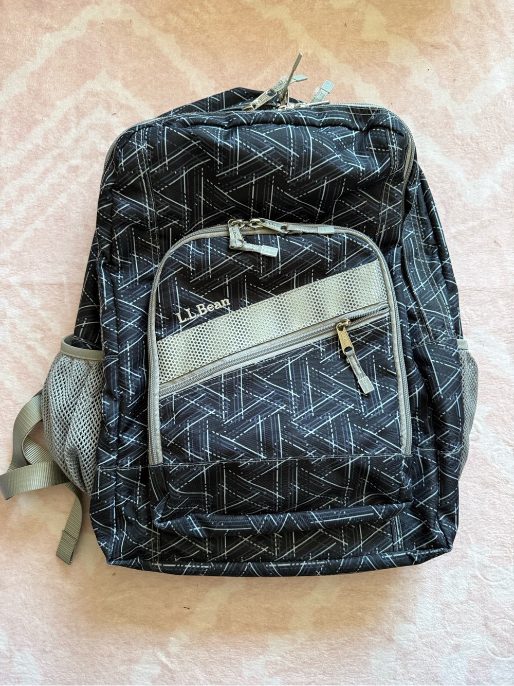 LL Bean Large Geometric Black Backpack Deluxe Book Pack 37L